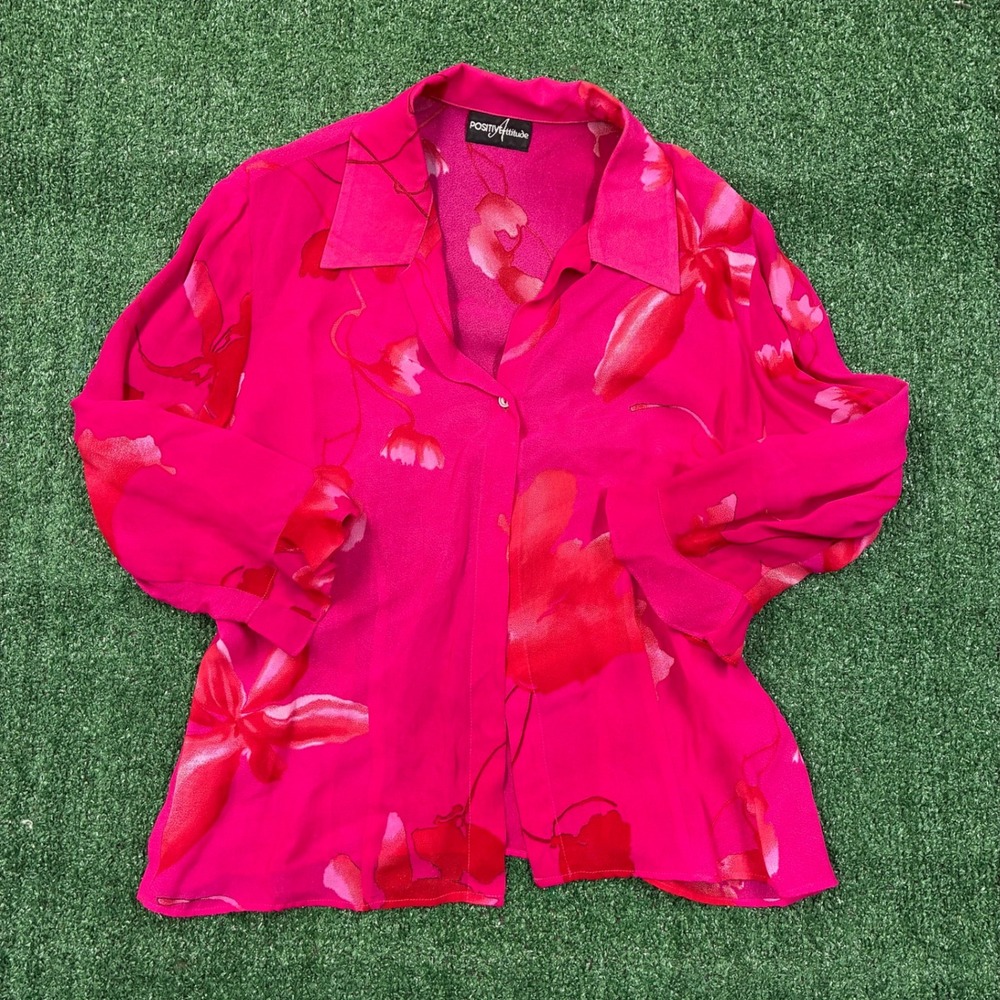 Vintage Positive Attitude Floral Button Up Shirt